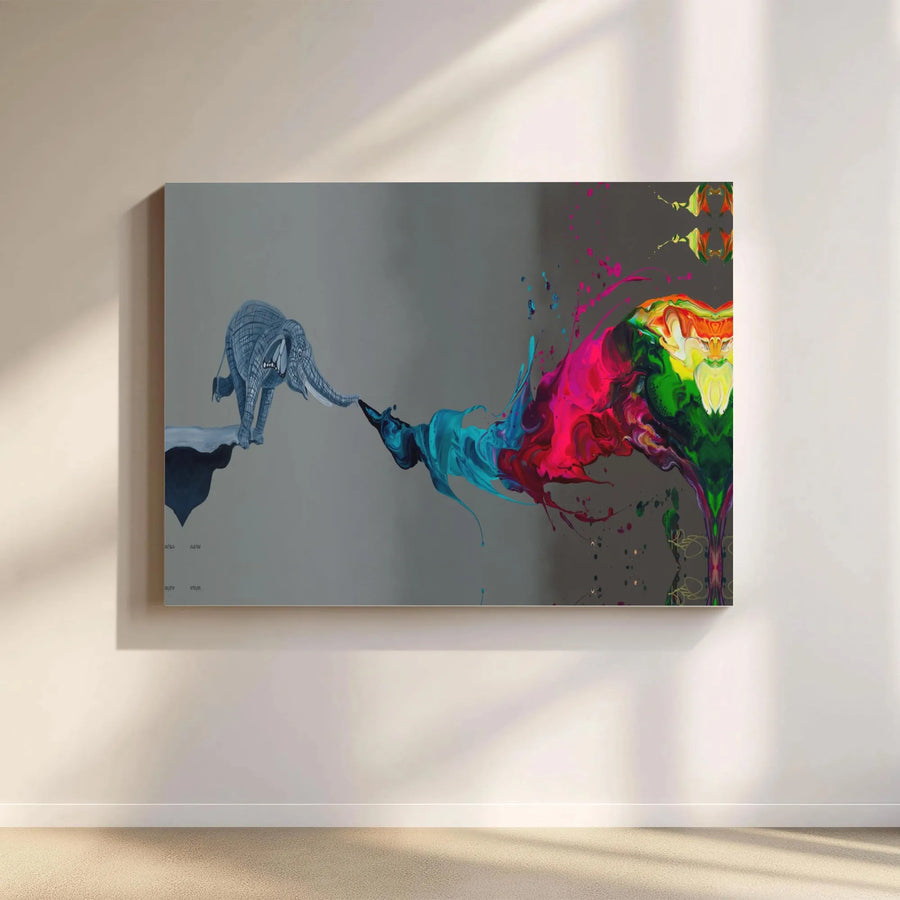 Abstract Elephant Canvas Wall Art | Colorful Paint Splash Wildlife Design | Premium Fade-Resistant Gallery Wrap | Modern Home Decor Gift
