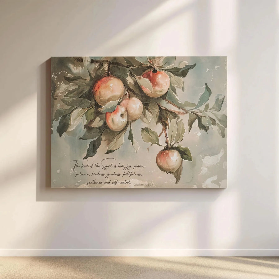 Fruit of The Spirit Canvas Wall Art | Vintage Apple Branch Painting | Premium Thick Canvas | Christian Home Decor Gift