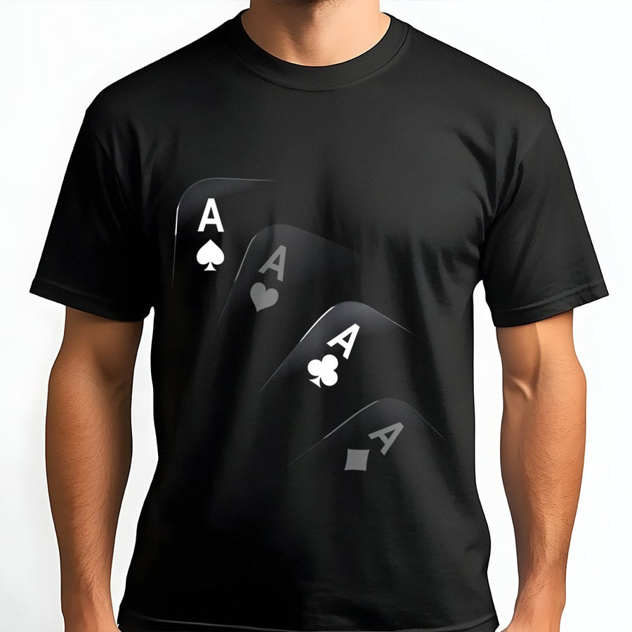 Poker Playing Cards T-Shirt | Four Aces Gambling Graphic Print | Premium Soft Cotton Tee | Casino Lover Gift for Men and Women