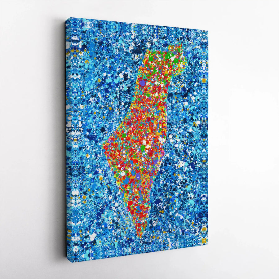 Israel Map Canvas Print | Vibrant Abstract Paint Splatter Art | 1.25-Inch Gallery Wrapped Wall Decor | Premium Modern Home Office Gift