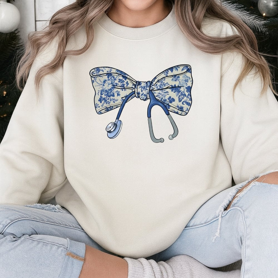 Nurse Sweatshirt with Floral Bow Stethoscope | Aesthetic Nursing School Graphic | Premium Cotton Blend | Gift for Nurses and Medical Students