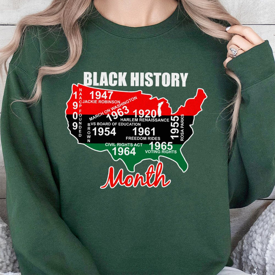 Black History Month Sweatshirt | USA Map Educational Design | Premium Cotton Blend | Gift for African American Heritage Month Awareness