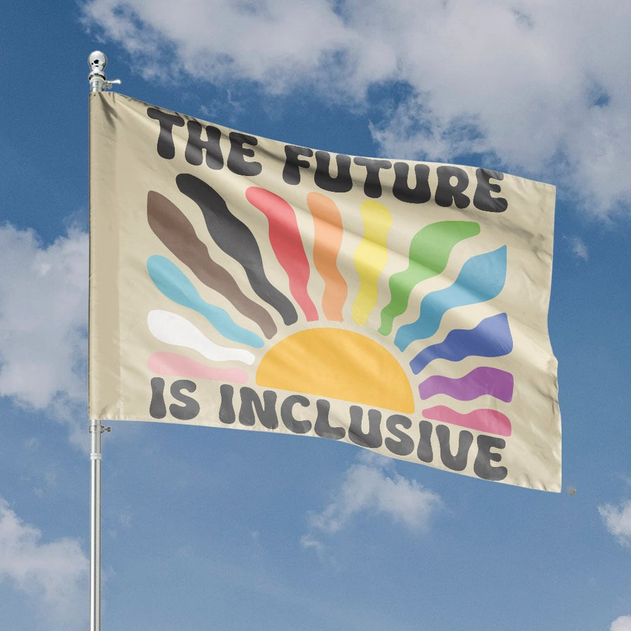 The Future Is Inclusive House Flag | Retro Sunburst Pride Garden Banner | Premium Weather-Resistant Polyester | Equality Home Decor Gift
