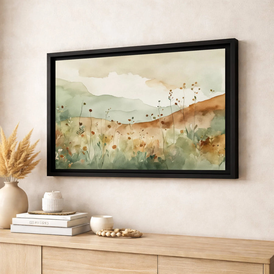 Abstract Wildflower Landscape Canvas | Watercolor Meadow Wall Art | Premium 1.25 Inch Gallery Wrap | Modern Nature Home Decor Gift