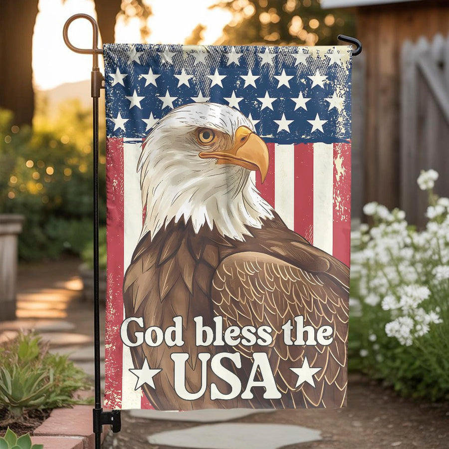 American Eagle Garden Flag | God Bless The USA Patriotic Yard Decor | Weather-Resistant Polyester | Memorial Day 4th of July Outdoor Gift