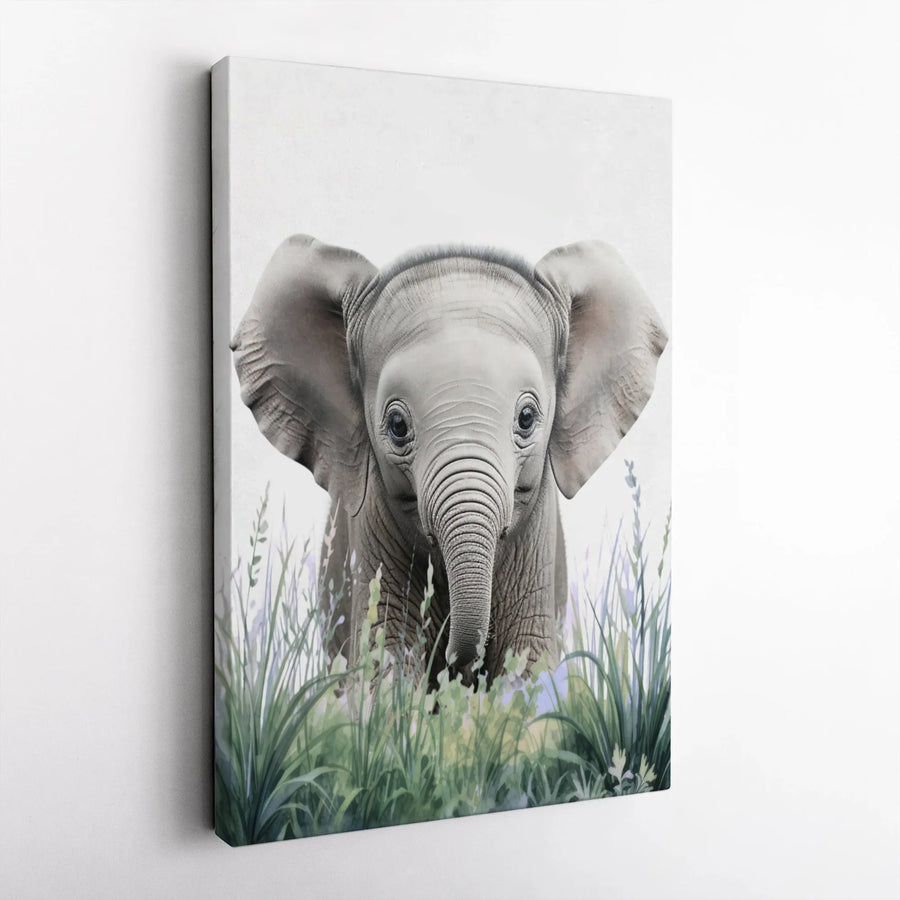 Baby Elephant Canvas Wall Art | Cute Safari Animal Nursery Decor | Premium Fade-Resistant Gallery Wrap | Whimsical Wildlife Gift for Kids Room