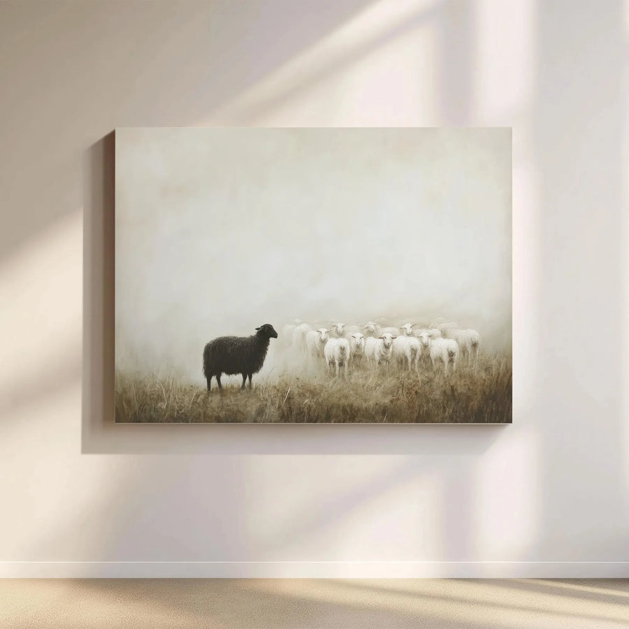 Black Sheep Standing Out Canvas | Minimalist Farm Animal Wall Art | Premium Gallery Wrap Print | Unique Home Decor Gift For Office