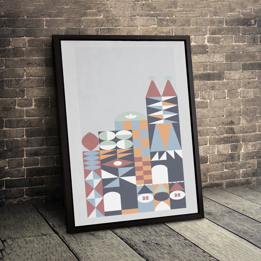 Geometric Castle Canvas Wall Art | Mid-Century Modern Architecture Print | 1.25-Inch Gallery Wrap | Minimalist Home Decor Gift