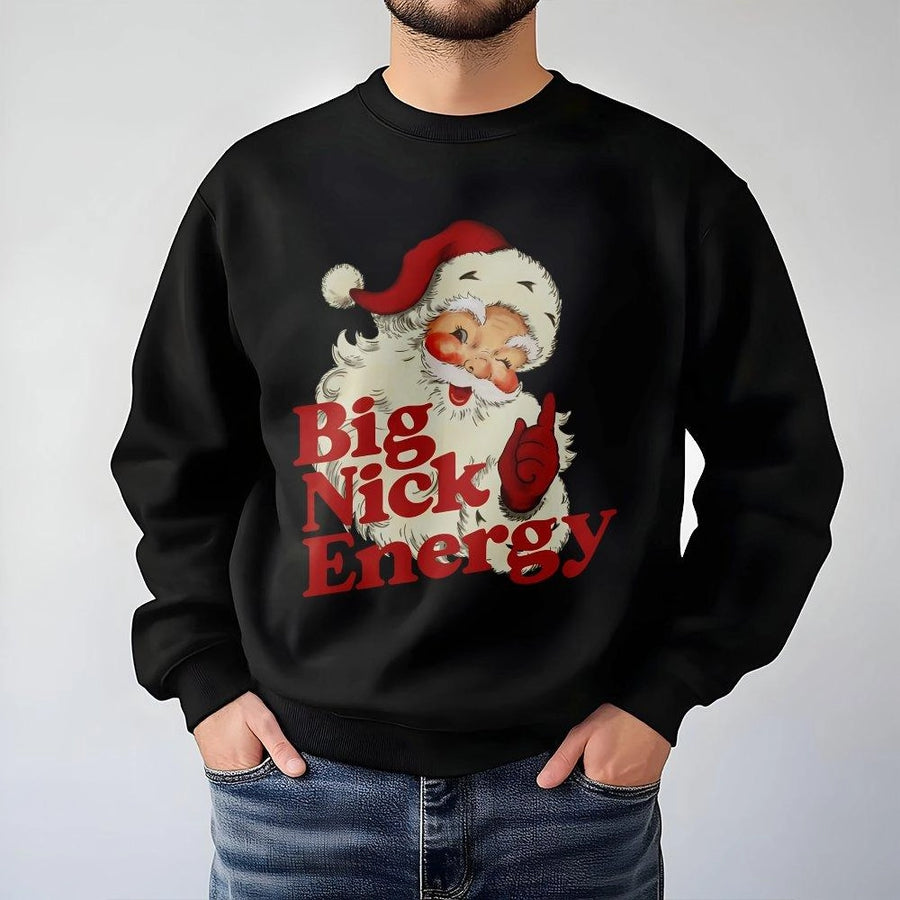 Big Nick Energy Sweatshirt | Retro Santa Christmas Graphic | Premium Cotton Blend Crewneck | Funny Holiday Gift for Women and Men