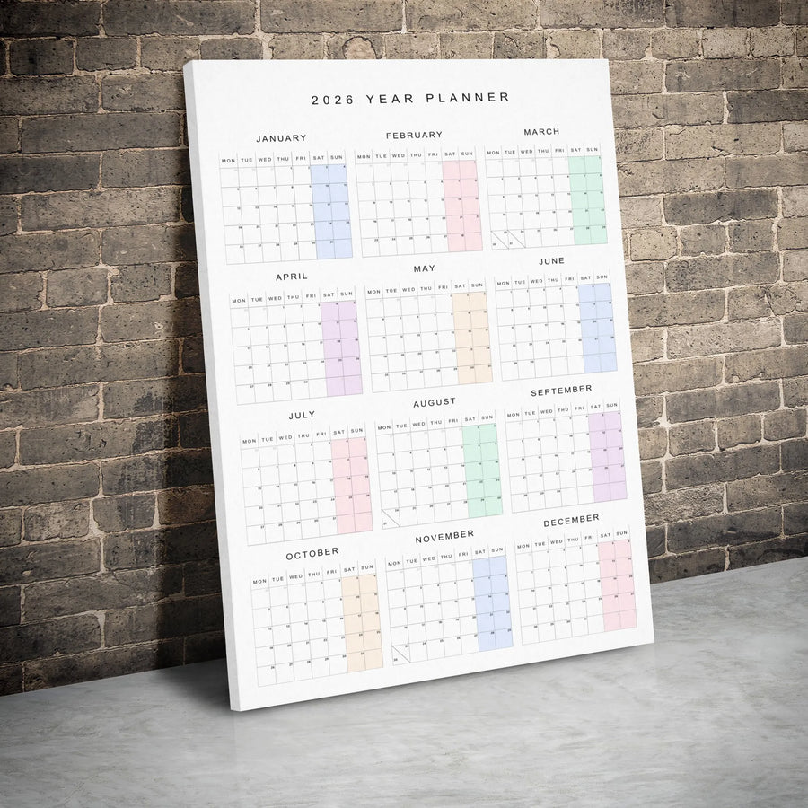 2026 Year Planner Wall Calendar | Minimalist Pastel Vertical Canvas | 1.25 Inch Gallery Wrap | Professional Office Wall Decor Gift