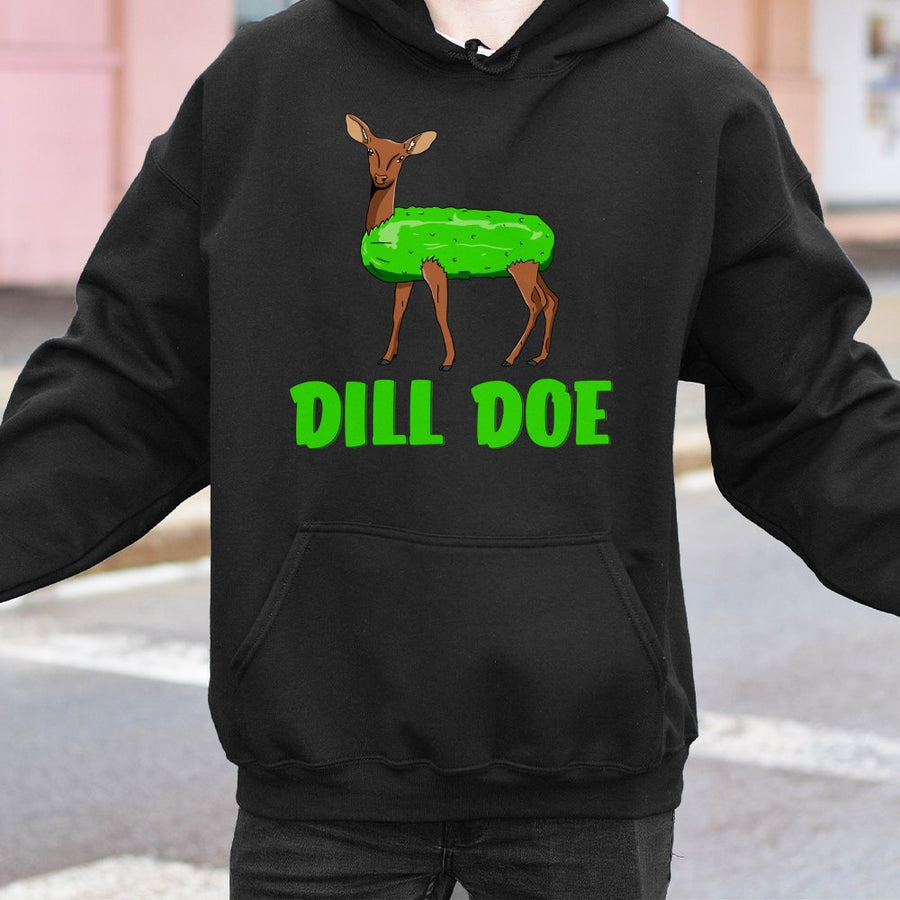 Dill Doe Funny Hoodie | Clever Pickle Deer Pun Graphic | Premium Cotton Blend | Humorous Gag Gift For Men And Women