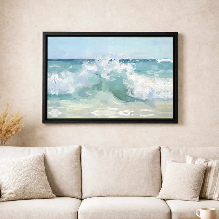 Coastal Ocean Wave Canvas Wall Art | Abstract Seascape Painting | Premium Gallery Wrap Print | Modern Beach House Decor for Living Room