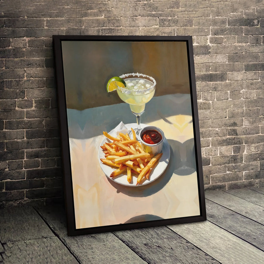 Margarita and French Fries Canvas Art | Kitchen Foodie Wall Decor | Premium Fade-Resistant Print | Gift for Bar and Home Decor Lovers