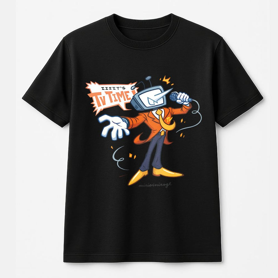 Retro TV Head Character T-Shirt | Vintage Cartoon Mic Drop Graphic | 100% Cotton Premium Tee | Unique Gaming Gift For Gamers