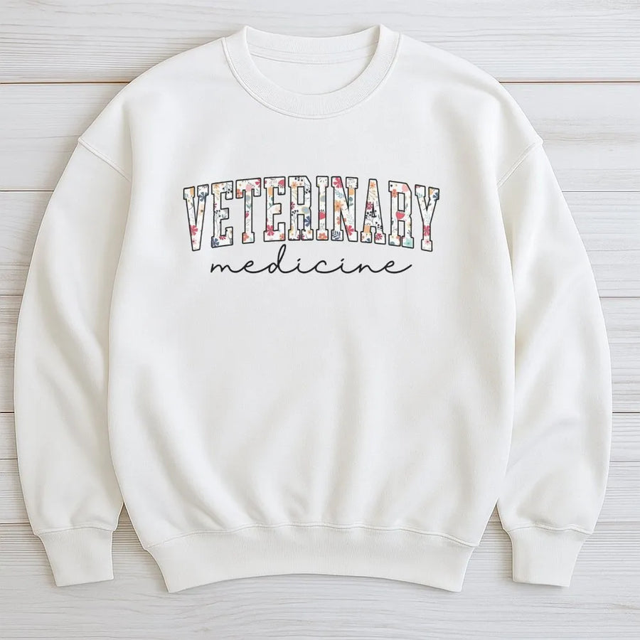 Veterinary Medicine Sweatshirt | Floral Animal Care Graphic | Premium Cotton Blend | Gift For Vet Tech And Veterinarian