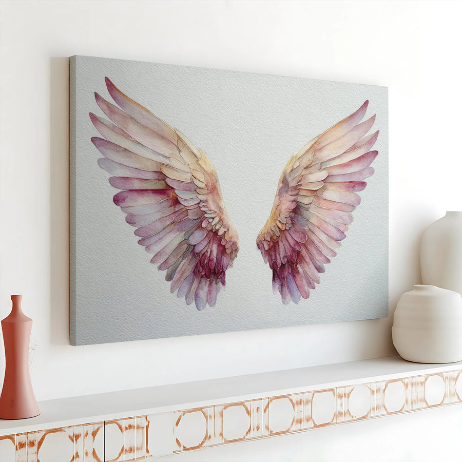 Angel Wings Canvas Wall Art | Ethereal Watercolor Painting | Premium Fade-Resistant Print | Spiritual Home Decor Gift