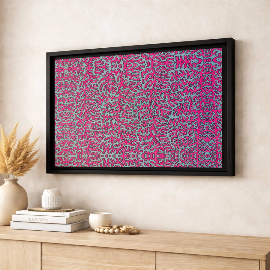 Abstract Maze Wall Art | Vibrant Pink and Blue Coral Pattern | Premium Gallery-Wrapped Canvas | Modern Minimalist Home Decor Gift