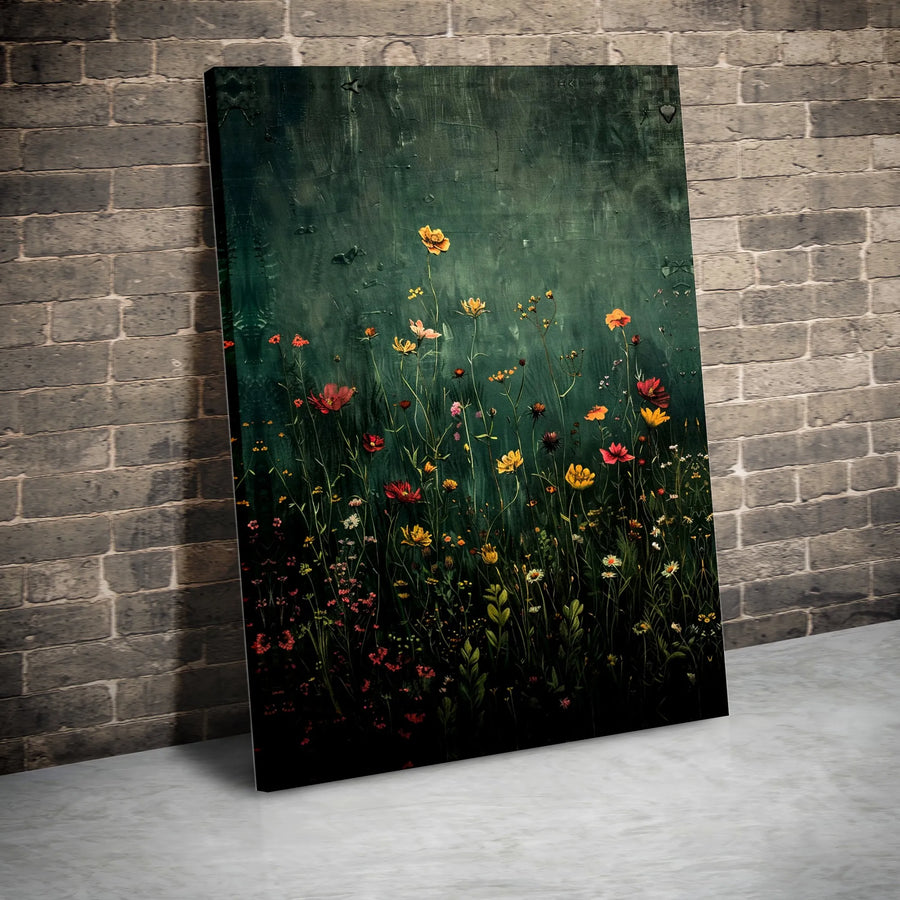 Dark Moody Wildflower Canvas Print | Botanical Floral Field Wall Art | Gallery Wrapped Premium Canvas | Aesthetic Home Decor Gift