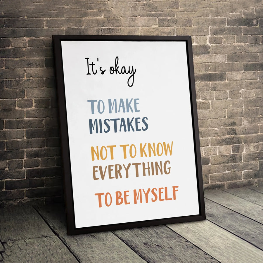 It's Okay To Make Mistakes Wall Art | Inspirational Quote Canvas Print | Premium 1.25-Inch Gallery Wrap | Motivational Decor For Office Or Home