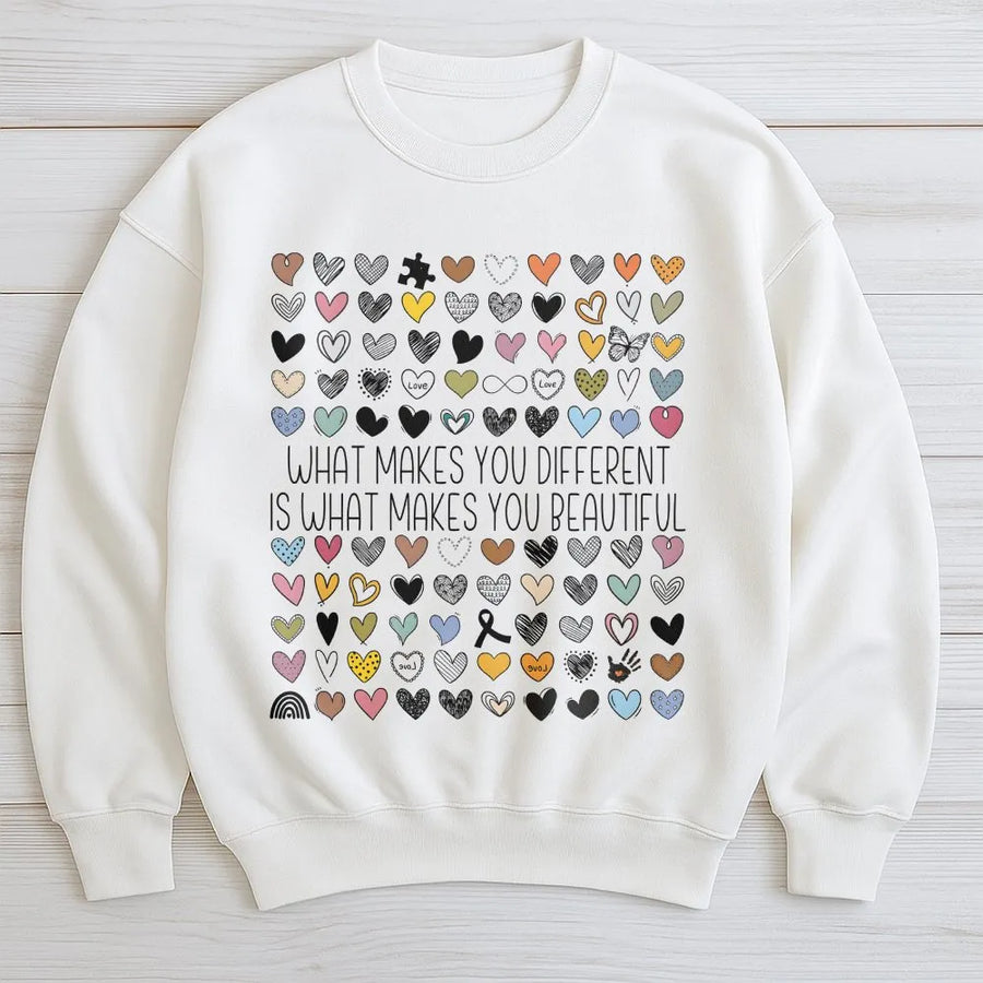 Autism Awareness Sweatshirt | What Makes You Different Is Beautiful Quote | Soft Cotton Tee | Gift for Inclusion Advocates & Teachers