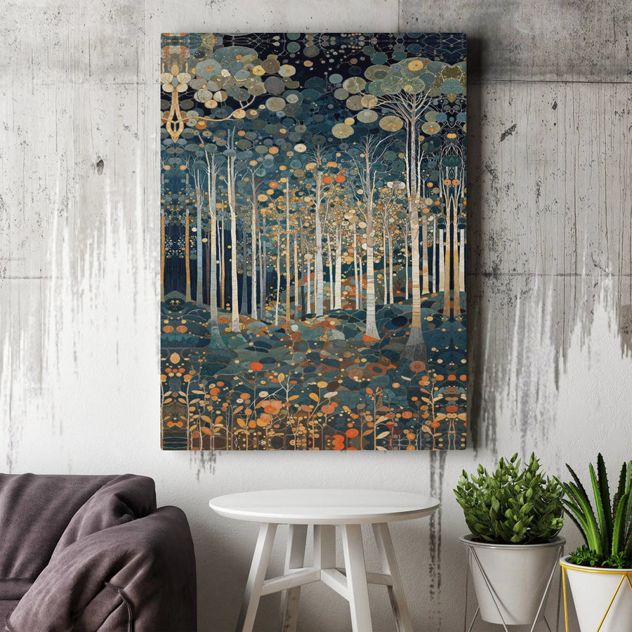 Abstract Forest Birch Tree Canvas | Modern Botanical Woodland Wall Art | 1.25 Inch Gallery Wrapped Print | Premium Home Decor Gift