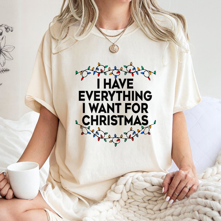 I Have Everything I Want For Christmas T-Shirt | Funny Holiday Lights Graphic Tee | Premium 100% Cotton Shirt | Festive Gift For Men & Women