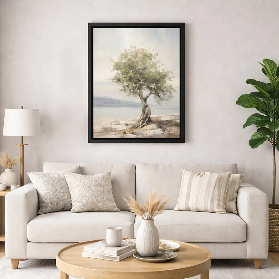 Olive Tree Canvas Wall Art | Impressionist Coastal Landscape Print | Premium 1.25-Inch Gallery Wrap | Serene Nature Decor for Living Room