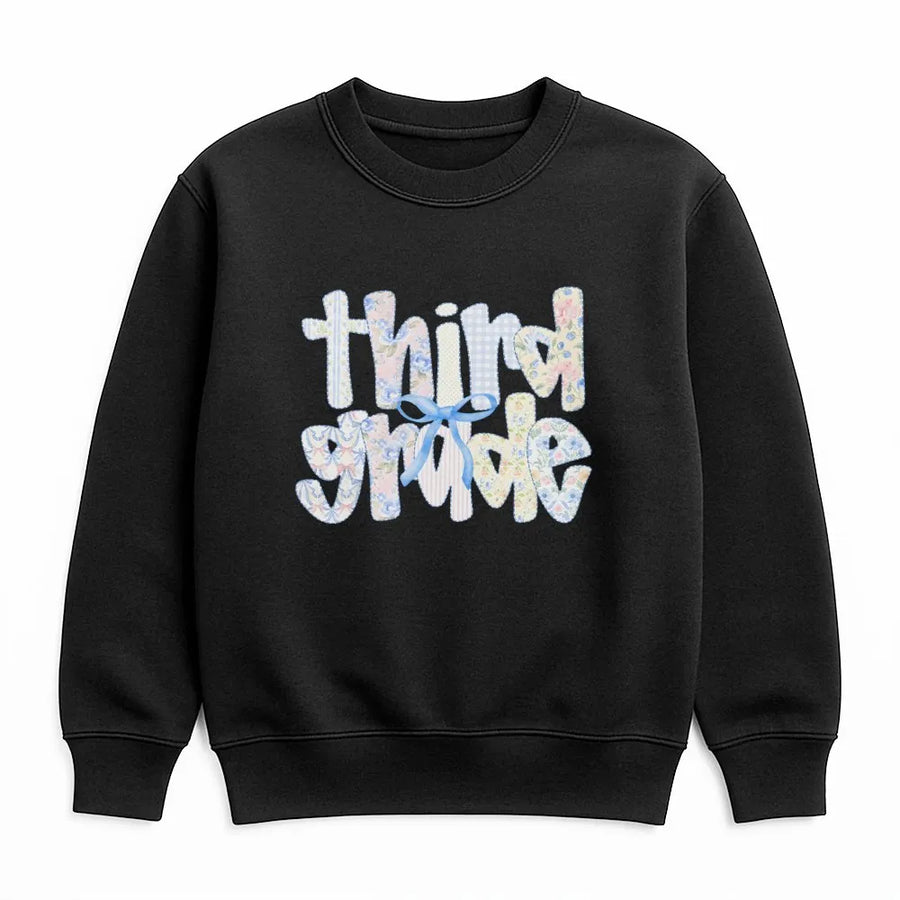 Third Grade Teacher Sweatshirt | Cute Floral Patchwork Graphic | Soft Cotton Blend Pullover | Back to School Gift for Elementary Teachers