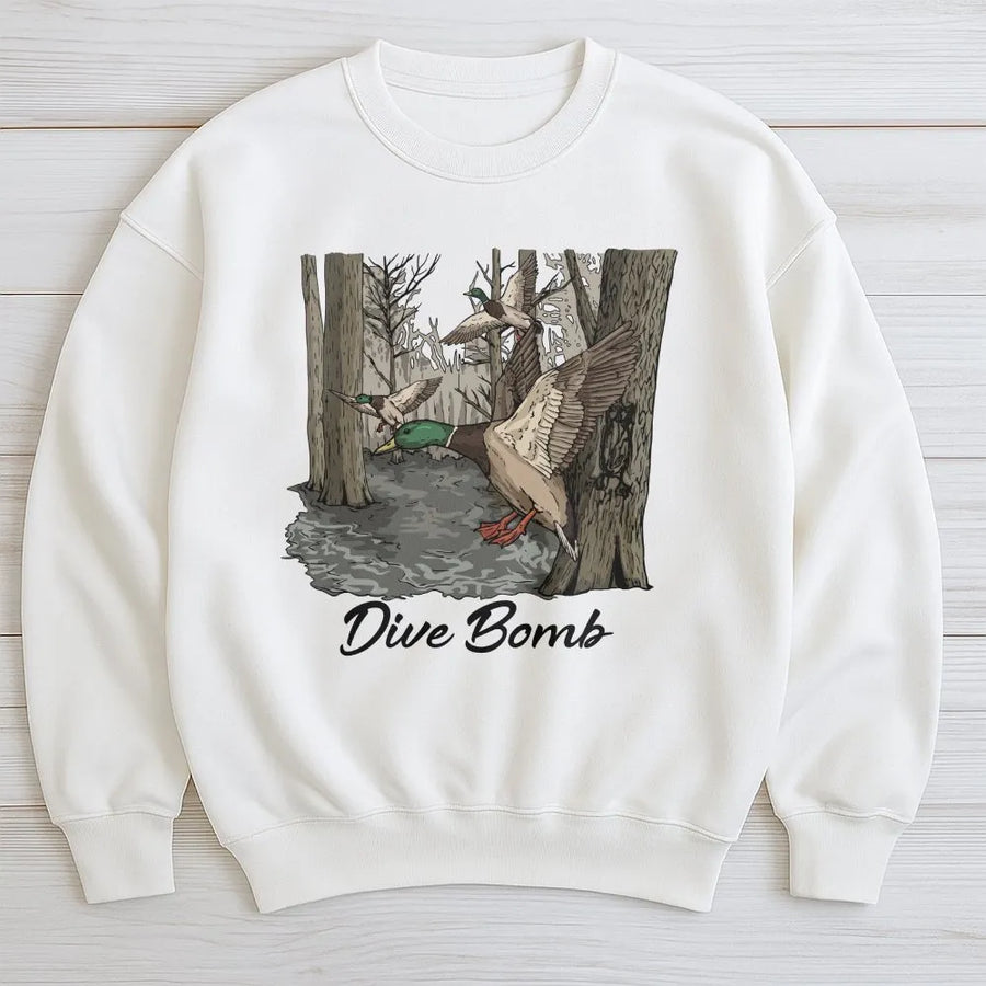 Duck Hunting Sweatshirt | Dive Bomb Mallard Graphic Tee | Soft Cotton Unisex Shirt | Gift for Hunter & Outdoorsman