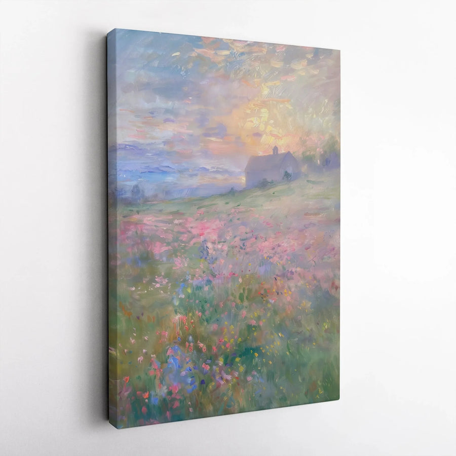 Wildflower Meadow Canvas Print | Impressionist Sunset Landscape Art | Premium Fade-Resistant Gallery Wrap | Elegant Home Decor Wall Art