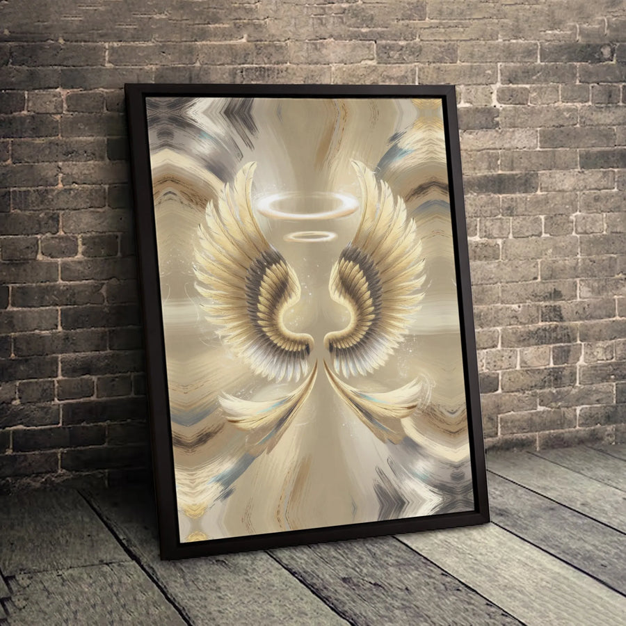 Golden Angel Wings Canvas Wall Art | Abstract Celestial Halo Decor | Premium 1.25-Inch Gallery Wrap | Spiritual Home and Office Wall Decor