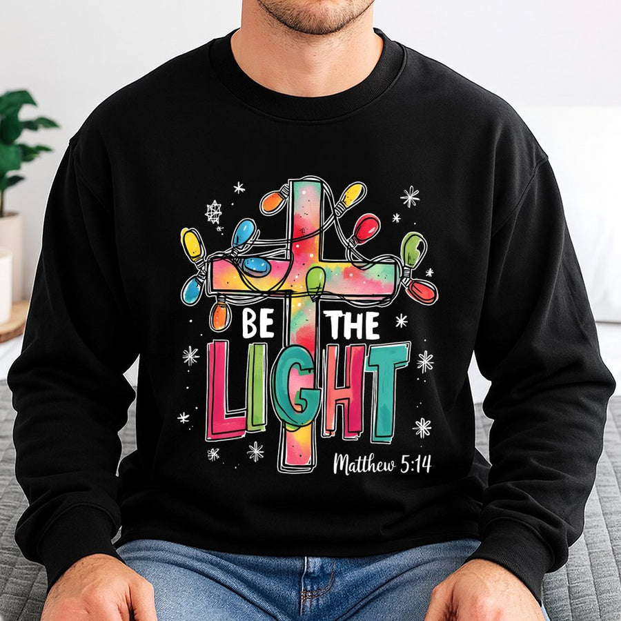 Be The Light Sweatshirt | Matthew 5:14 Bible Verse Christmas Design | Premium Cotton Blend | Christian Religious Gift for Women and Men