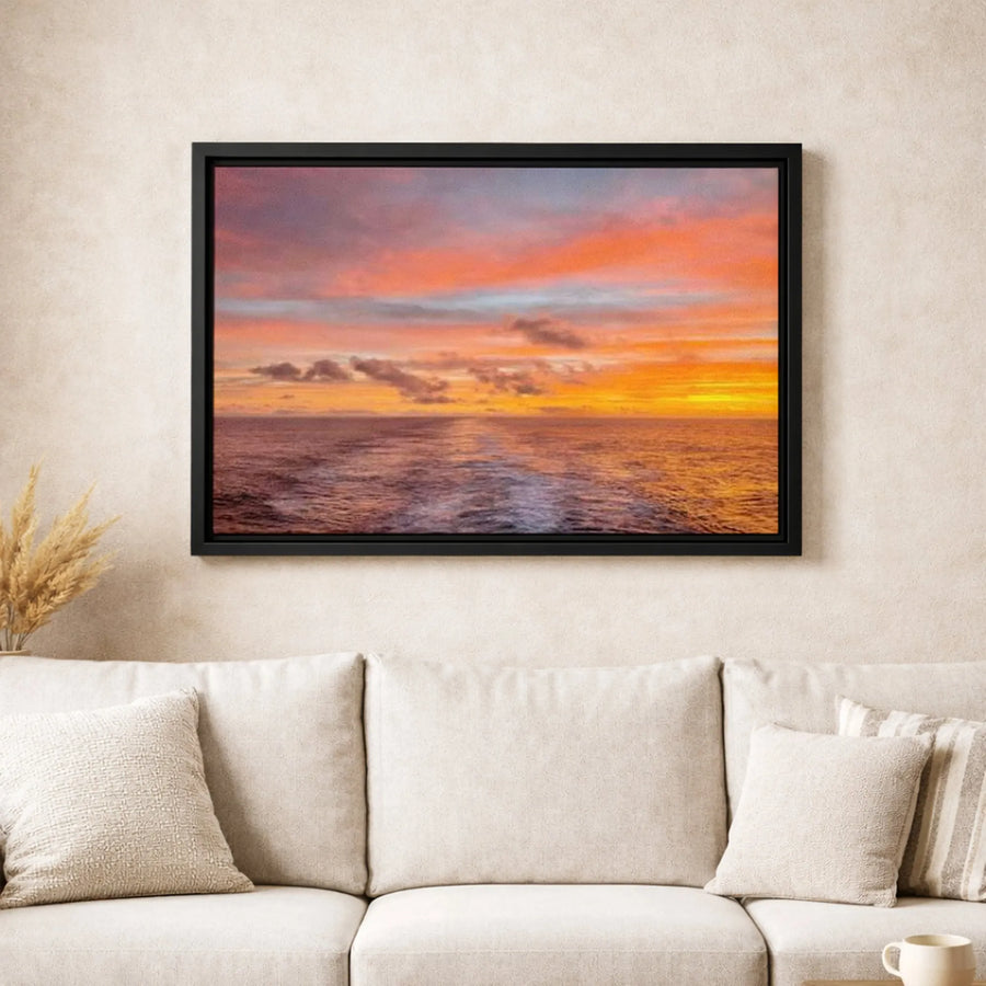 Ocean Sunset Canvas Wall Art | Colorful Clouds Seascape Print | Premium Gallery-Wrapped 1.25" Profile | Coastal Home Decor Gift for Living Room