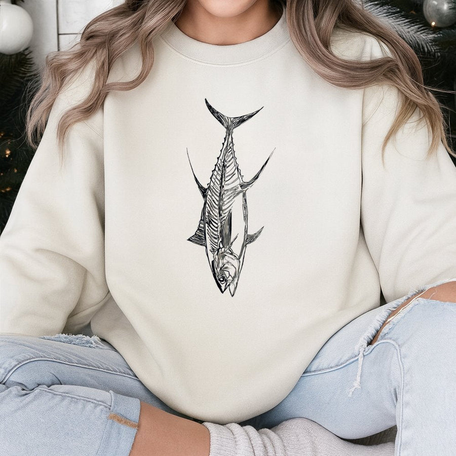 Tuna Fish Graphic Sweatshirt | Detailed Saltwater Fishing Sketch | Premium Cotton Blend Crewneck | Gift for Fisherman & Ocean Lover