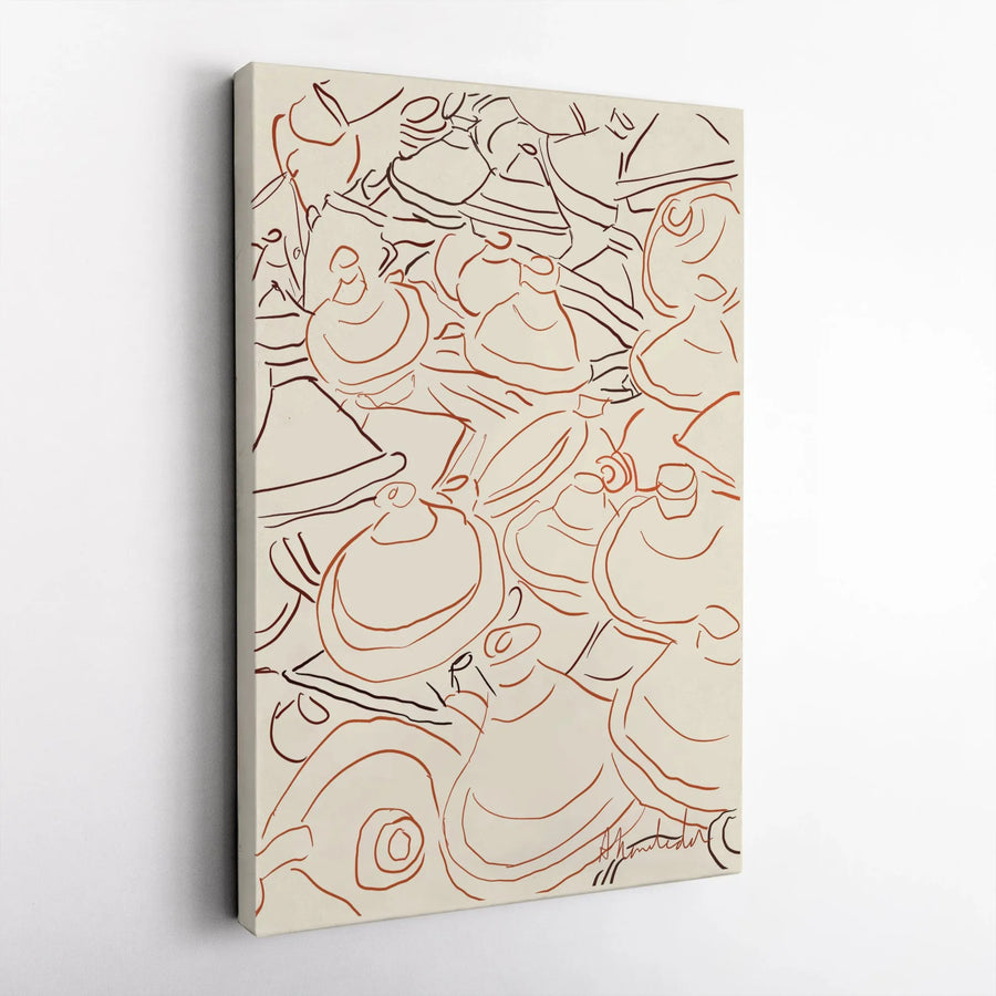 Moroccan Tagine Line Art Canvas | Abstract Kitchen Wall Decor | Premium Fade-Resistant Print | Modern Foodie Home Art Gift