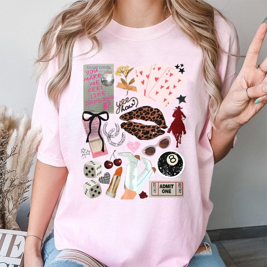 Western Collage Graphic T-Shirt | Cowgirl Rodeo Aesthetic Print | 100% Cotton Premium Tee | Trendy Country Music Festival Gift for Women