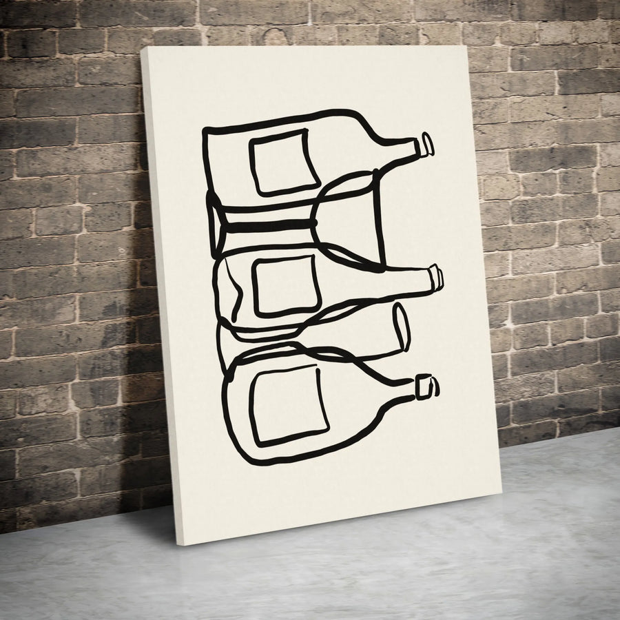Minimalist Wine Bottle Line Art Canvas | Abstract Stacked Bottle Print | Gallery Quality Premium Decor | Kitchen and Bar Wall Art Gift