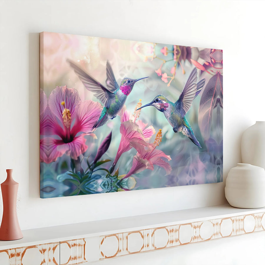 Hummingbird Wall Art | Vibrant Tropical Hibiscus Floral Canvas | Premium Gallery Wrap Decor | Ready To Hang Nature Gift For Home Office