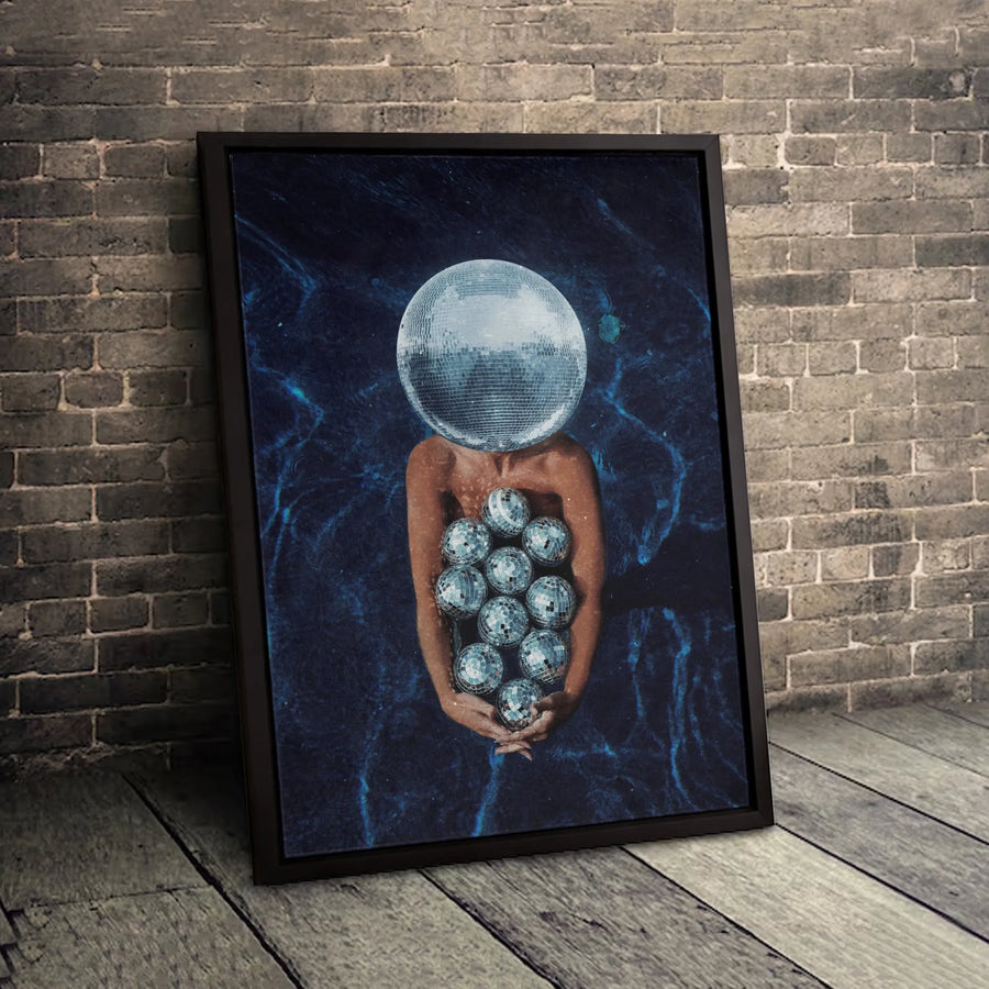 Surreal Disco Ball Wall Art | Abstract Pool Girl Poster | Premium 1.25-Inch Gallery Wrapped Canvas | Retro Aesthetic Home Decor Gift