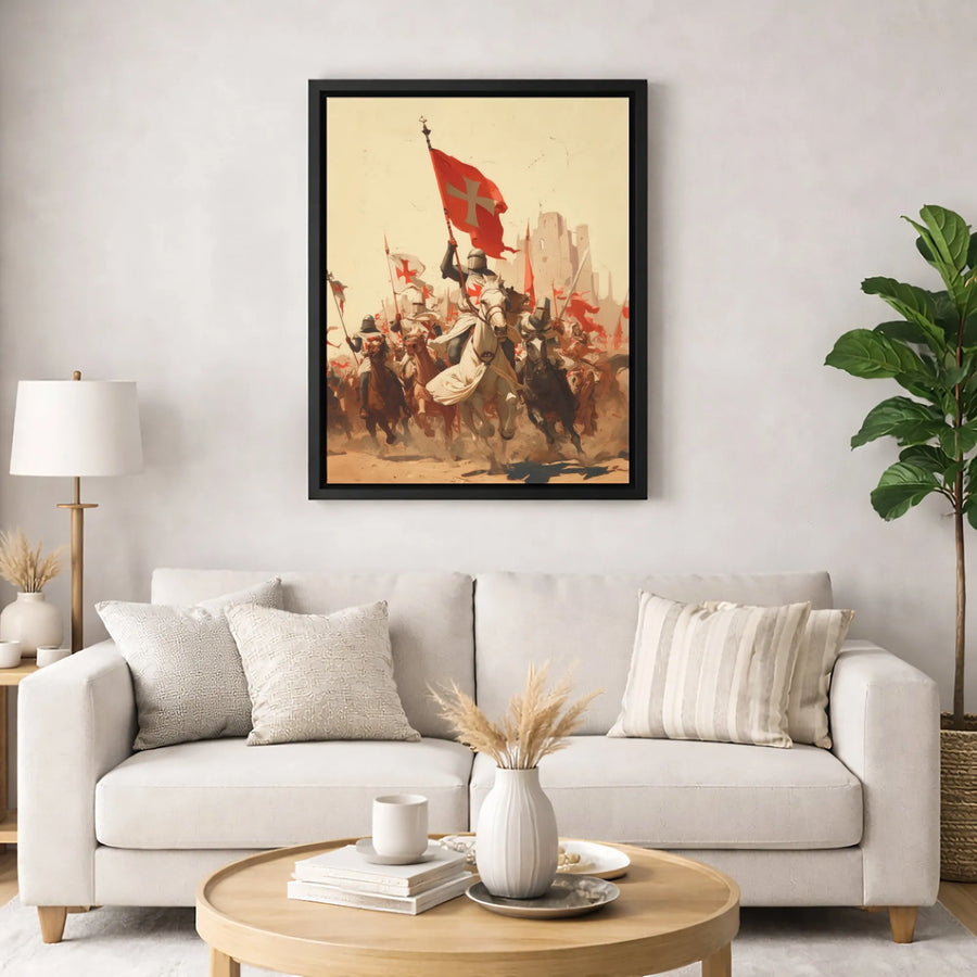 Knights Templar Battle Canvas Print | Crusaders On Horseback Historical Wall Art | Premium Gallery Wrapped | Gift For History Buffs