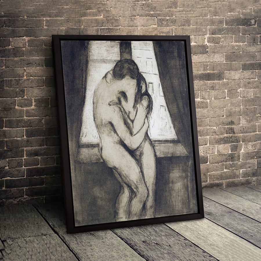 The Kiss by Edvard Munch Wall Art | Romantic Couple Embracing Canvas Print | Museum-Quality Gallery Wrapped Decor | Anniversary Gift for Couples