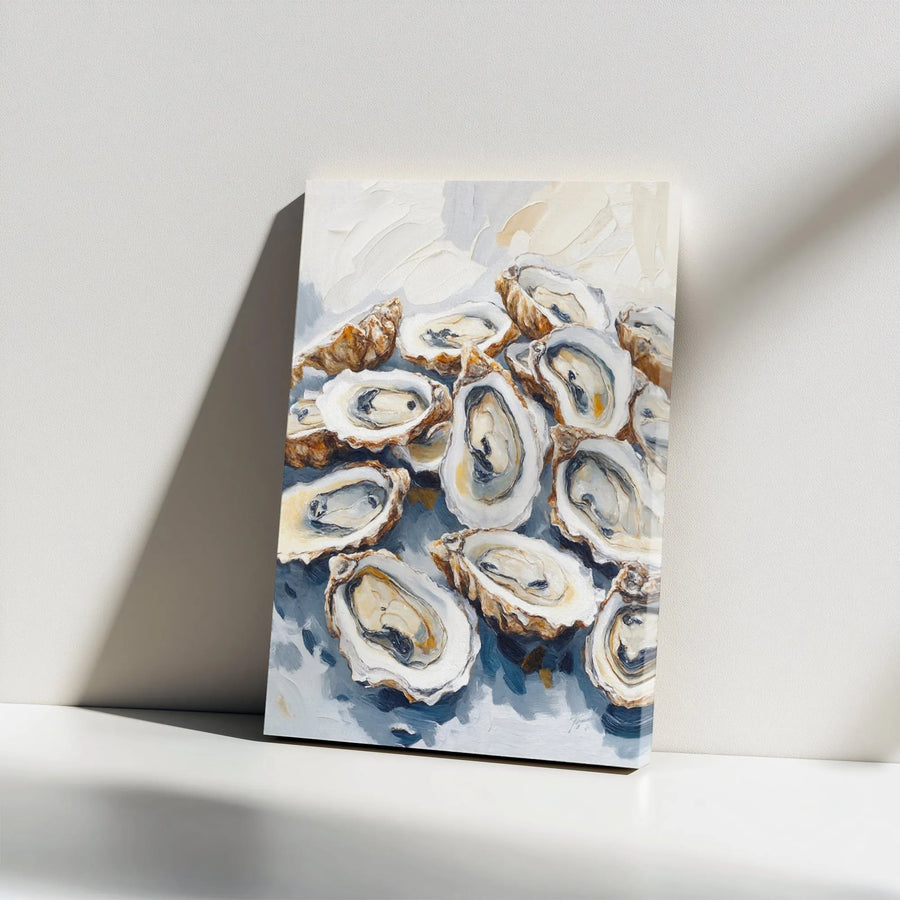 Oyster Shell Canvas Wall Art | Impressionist Seafood Oil Painting Style | Premium Gallery Wrap 1.25 Inch | Coastal Kitchen Decor For Foodies