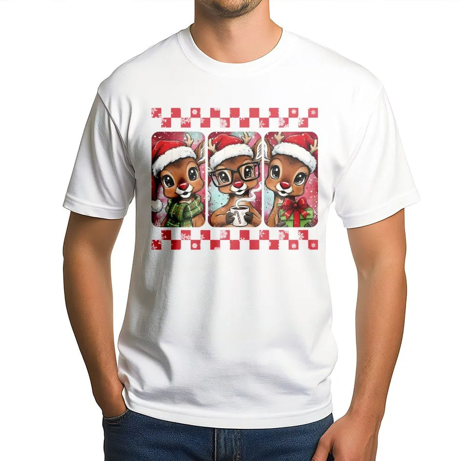 Cute Christmas Reindeer T-Shirt | Retro Festive Holiday Graphic Tee | Premium Soft Cotton Shirt | Aesthetic Winter Gift For Women And Kids