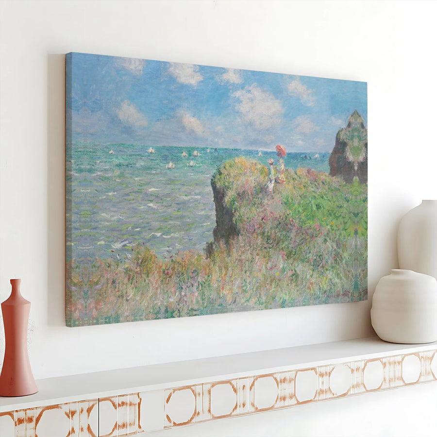 Claude Monet Cliff Walk at Pourville Canvas Art | Impressionist Seascape Wall Decor | Premium 1.25" Gallery Wrap | Masterpiece Print for Home Office