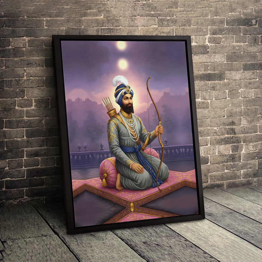 Guru Gobind Singh Ji Canvas Wall Art | Warrior Sikh Religious Portrait | Premium Gallery Wrapped Print | Spiritual Home Decor Gift