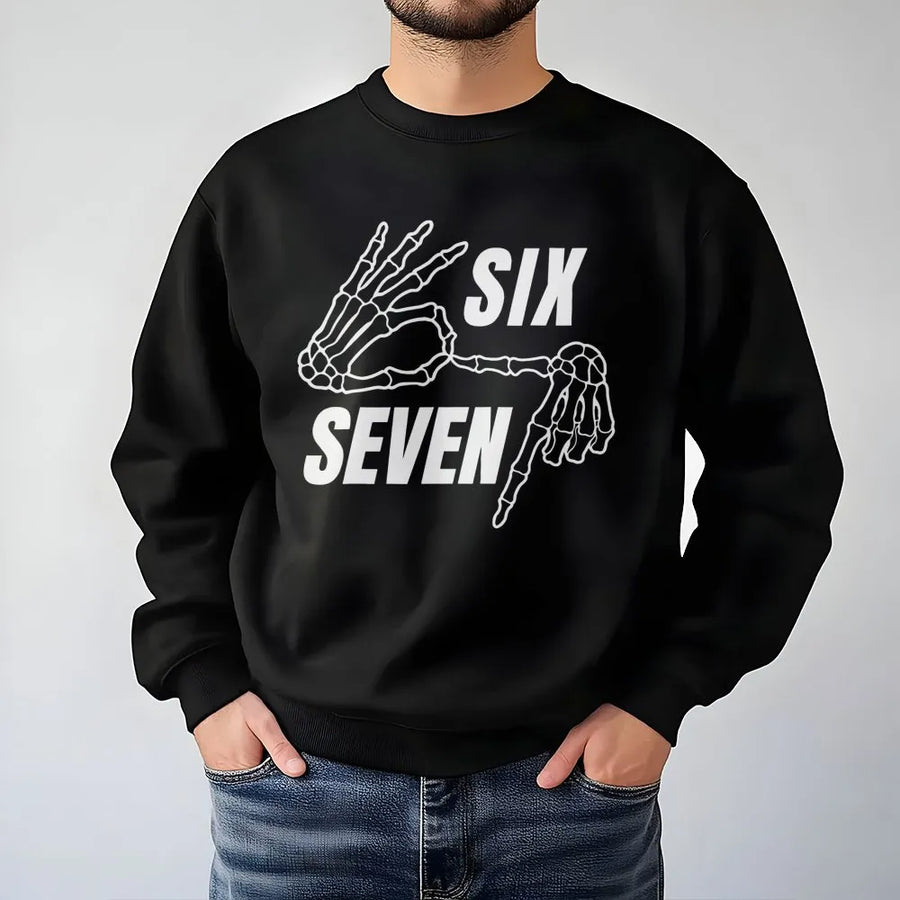 67 Graphic Sweatshirt | Skeleton Hand Sign Design | Premium Cotton Blend | Unisex Streetwear Gift for Men and Women