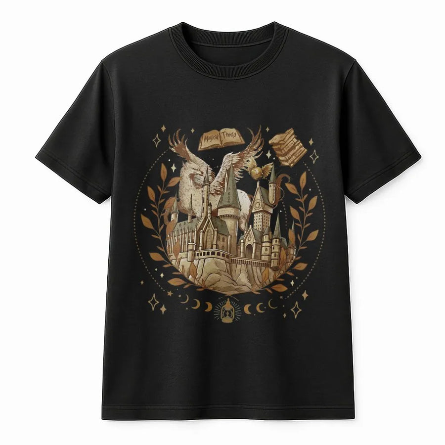 Wizard Castle Graphic T-Shirt | Magical Bookish Fantasy Art | Premium Soft Cotton Tee | Gift for Book Lovers and Fantasy Readers