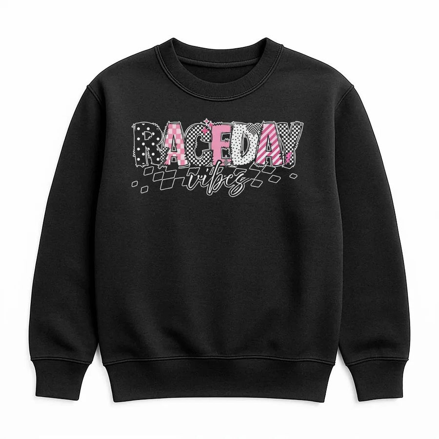Race Day Vibes Sweatshirt | Checkered Flag Motorsport Graphic | Soft Crewneck Pullover | Gift for Racing Girl and Race Mom