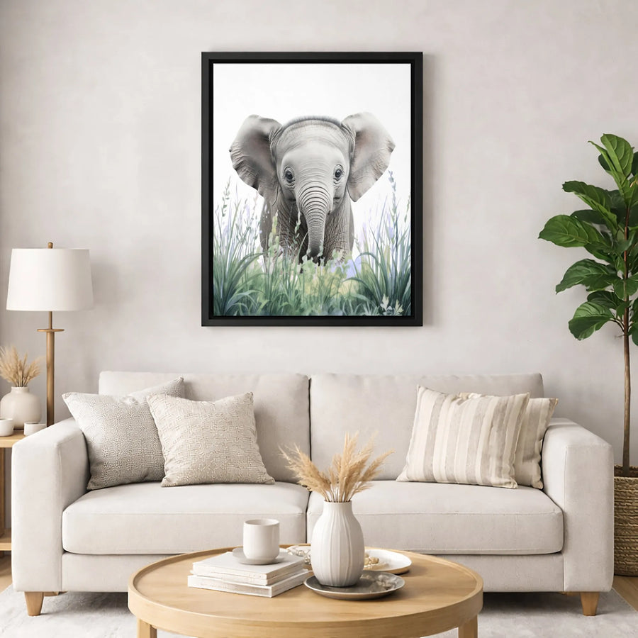 Baby Elephant Canvas Wall Art | Watercolor Safari Animal Nursery Decor | Premium Fade-Resistant Print | Cute Wildlife Gift For Kids Room