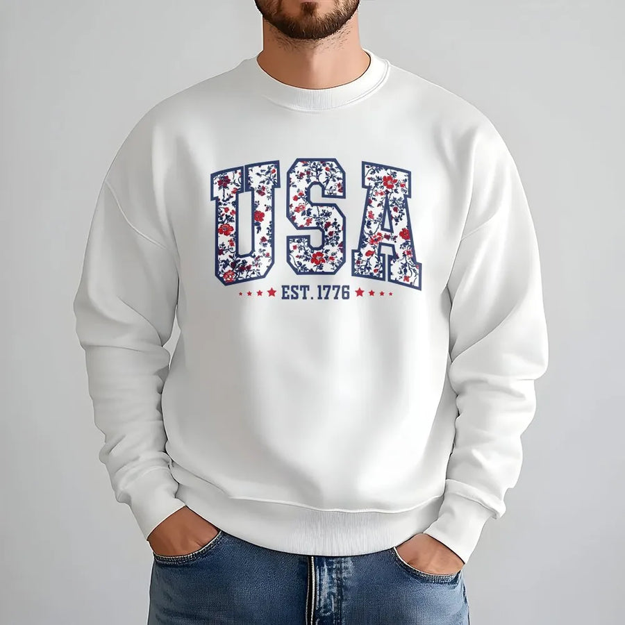 Fourth of July USA Sweatshirt | Vintage Floral Print Est. 1776 | Premium Comfort Colors Cotton | Patriotic Gift for Her, American Pride Apparel